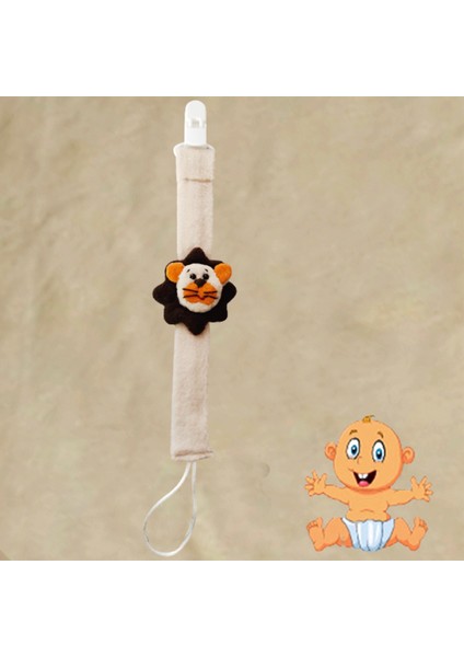 Emzik Askısı - Emzik Tutacağı - Bebek Hediyesi Pamuklu Kumaş 25 cm Kahve Aslan