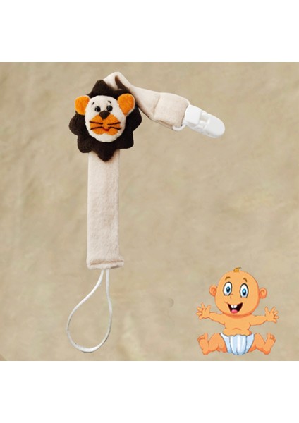 Emzik Askısı - Emzik Tutacağı - Bebek Hediyesi Pamuklu Kumaş 25 cm Kahve Aslan
