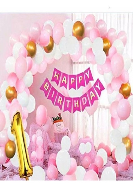 Pembe Beyaz Altın Doğum Günü Balonu 1 Yaş