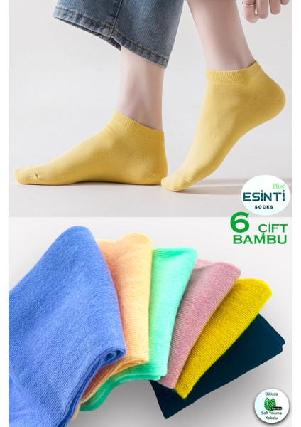 Kadın Kısa Çorap Beyaz Bambu Renkli Yazlık Patik Çorap Kokulu Ince Çorap 6 Adet