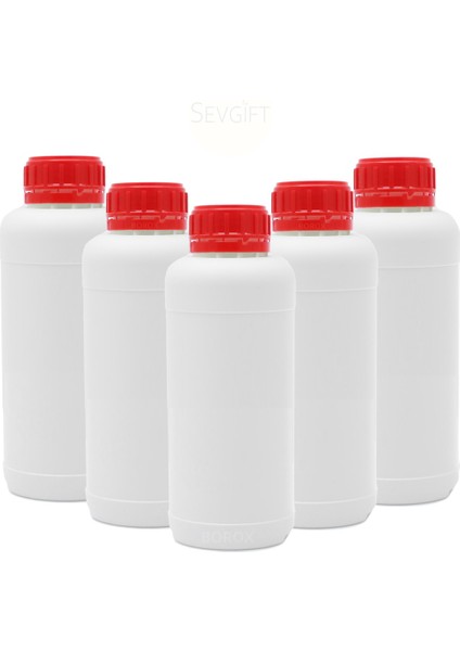 Plastik Yuvarlak Şişe 500 Ml Numune Kabı Hdpe- Kırmızı Kapaklı 5 Adet