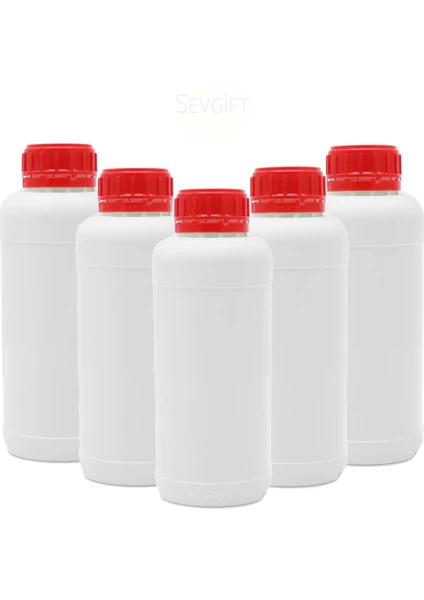 Plastik Yuvarlak Şişe 500 Ml Numune Kabı Hdpe- Kırmızı Kapaklı 5 Adet