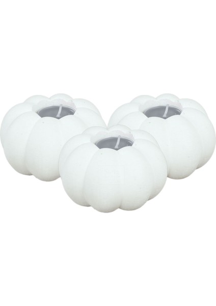 Şamdan Dekoratif Mumluk Beyaz Şamdan Set 3 Lü (Üçlü) Tealight ve Uzun Mum Uyumlu Kabak Model