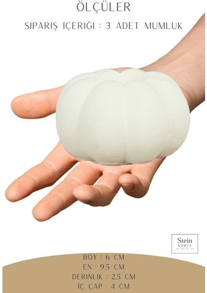 Şamdan Dekoratif Mumluk Beyaz Şamdan Set 3 Lü (Üçlü) Tealight ve Uzun Mum Uyumlu Kabak Model