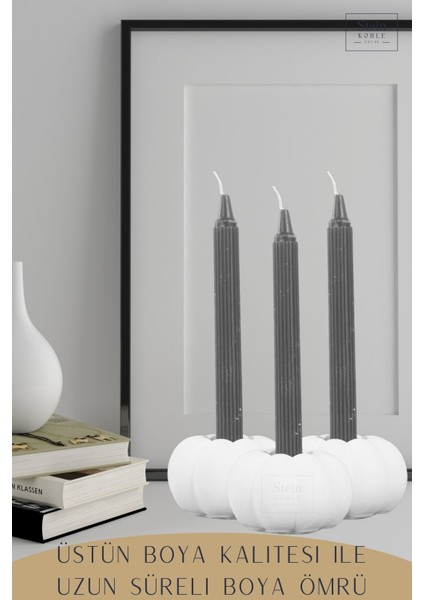 Şamdan Dekoratif Mumluk Beyaz Şamdan Set 3 Lü (Üçlü) Tealight ve Uzun Mum Uyumlu Kabak Model