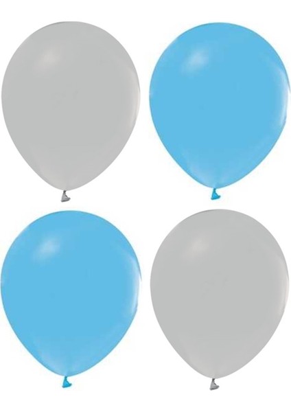 Mavi Soft Makaron ve Gri Renk Karışık Lateks Pastel Balon 15 Adet