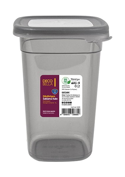2li Saklama Kabı Şık Yeni Nesil Saklama Kabı Seti 2 X 1,1 Lt Dikdörtgen Antrasit