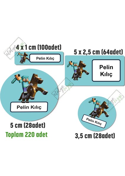 Okul Etiketi Minecraft Savaşçı Kalem Defter Etiketi Isme Özel