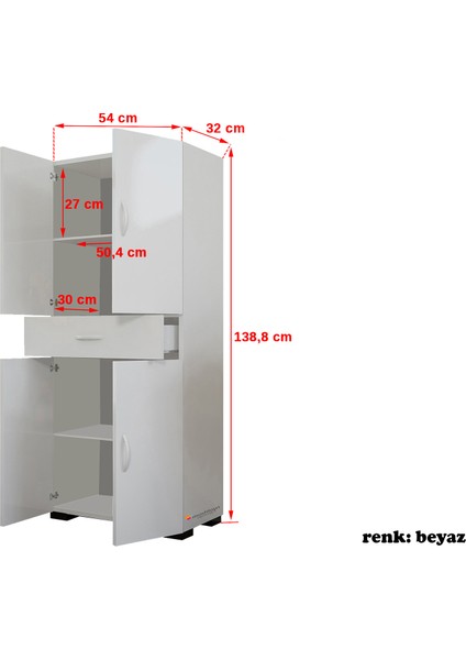 Modilayn 4 Kapak Tek Çekmeceli Çok Amaçlımutfak Dolabı