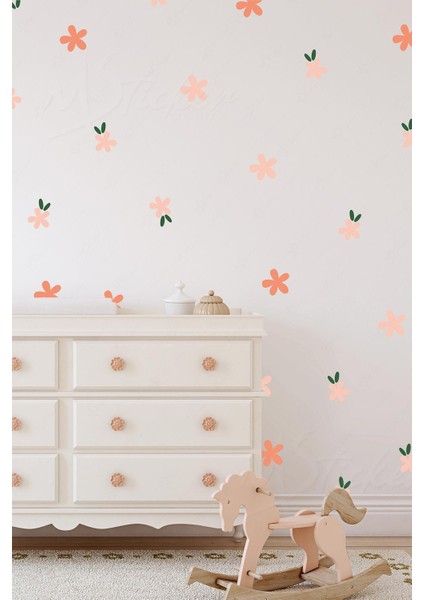 Turuncu Çiçekler Çocuk Bebek Odası Duvar Cam Sticker Seti