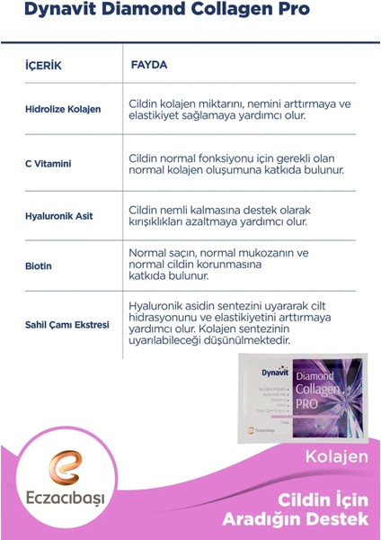 Diamond Collagen Pro 30 Saşe + Dynavit Collagen Hyaluronic Acid 30 Tablet