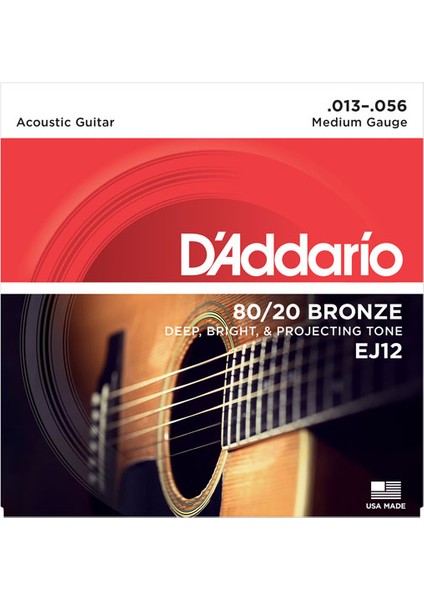 EJ12 80/20 Bronze Medium Takım Tel Akustik Gitar Teli 013-056