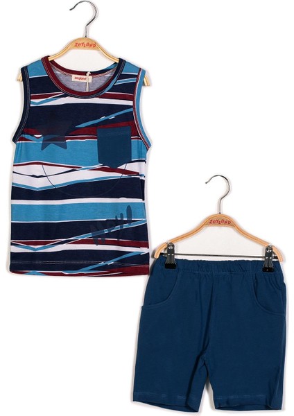 Erkek Bebek Desenli Kolsuz T-Shirt ve Şort Takım modelleri