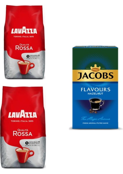 Qualita Rossa Çekirdek Kahve 2 kg + Jacobs Flavours Fındık Aromalı Filtre Kahve 250 gr