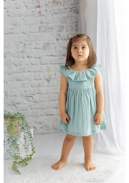 Kız Bebek Yakası Volanlı Müslin Elbise fırsatları