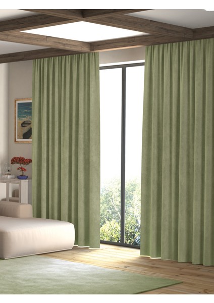 Kadife Dokulu Enginar Rengi Ada Fon Perde Ekstrafor Büzgülü fiyatları