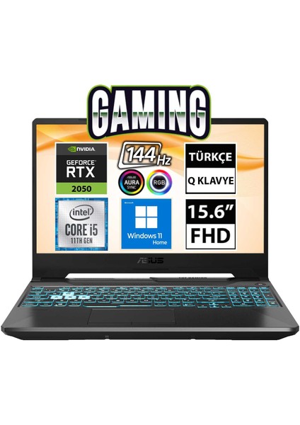 Tuf Gaming F15 FX506HF-HN028W03 I5-11400H 16GB 512SSD RTX2050 15.6" Fullhd W11H Taşınabilir Bilgisayar