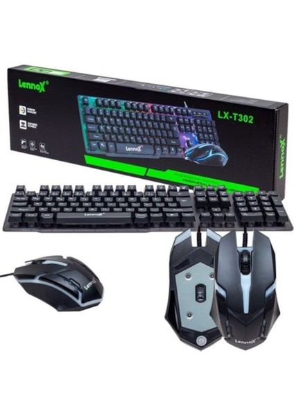 LX-T302 Oyuncu Klavye Mouse Set Rgb Işıklı Orjinal