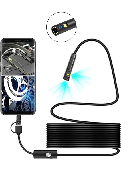 10MT Çift Lens ve Işıklı USB Girişli Çift Kameralı Endeskop Boroskop Yılan Kamera