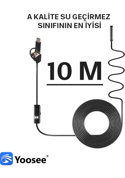 10MT Çift Lens ve Işıklı USB Girişli Çift Kameralı Endeskop Boroskop Yılan Kamera