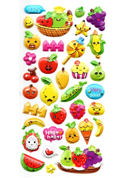 Sticker Kabartmalı Stiker Defter, Planlayıcı Etiket (LIMLRA-040) - 17X9 cm - Meyveler