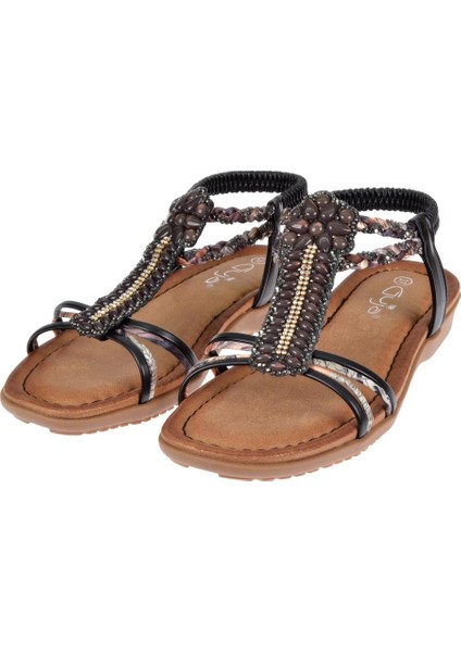 Taşlı Comfort Kadın Sandalet GJ-1504 Siyah fırsatları