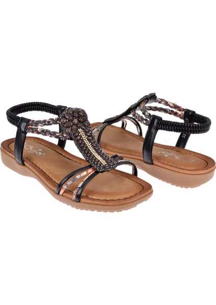 Taşlı Comfort Kadın Sandalet GJ-1504 Siyah indirimleri