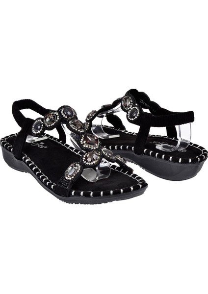 Taşlı Comfort Kadın Sandalet GJ-1501 Siyah indirimleri
