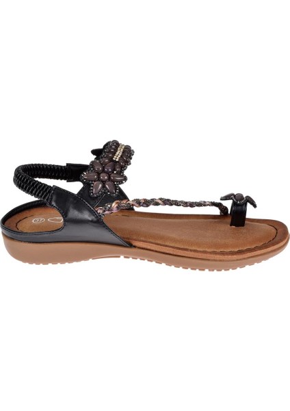 Taşlı Parmak Arası Kadın Sandalet GJ-1503 Siyah fiyatları