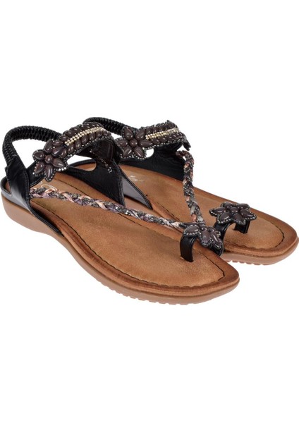 Taşlı Parmak Arası Kadın Sandalet GJ-1503 Siyah fırsatları