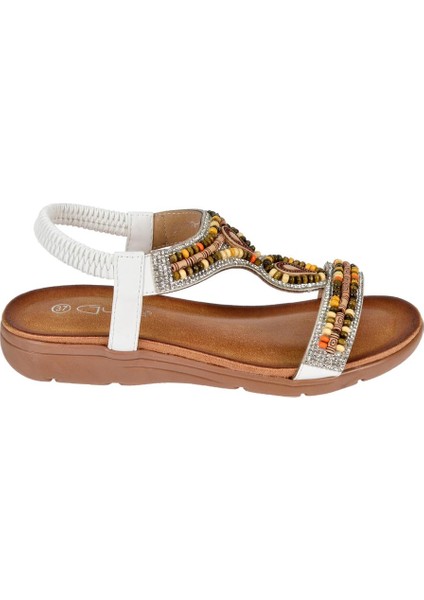 Taşlı Comfort Kadın Sandalet GJ-10011 Beyaz fiyatları