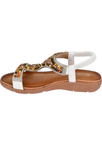 Taşlı Comfort Kadın Sandalet GJ-10011 Beyaz modelleri