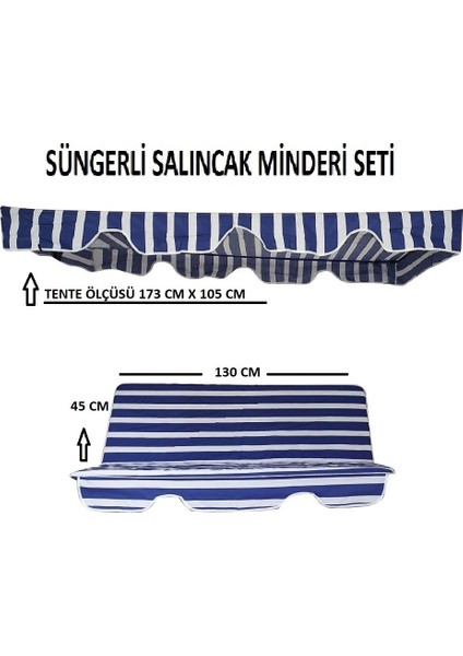 Süngerli Salıncak Minder Seti Tenteli Bahçe Minderi 2 Kişilik Süngerli Mavi-Beyaz