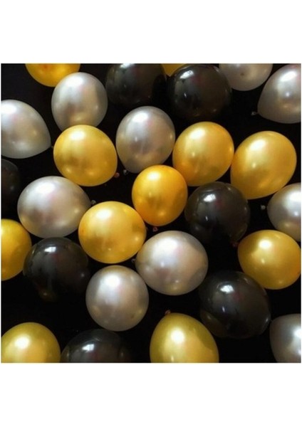 50 Adet Metalik Gold Gümüş Siyah Balon 3 Renk