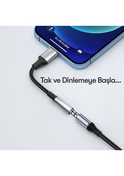 Tak Çalıştır Lightning To Aux 3.5mm Kulaklık Jak Dönüştürücü Alüminyum Alaşım Kırılmaz Örgü Kablo