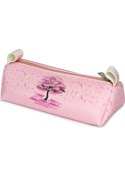 Kalem Kutusu Sakura Cute Üçgen Tasarım Vegan Deri (Kalemlik ve Makyaj Çantası))