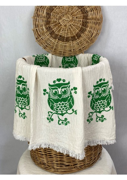 Elde Tahta Baskı Yeşil Baykuş Desenli Müslin Peştemal Taş Baskılı Buldan Pamuklu Peştemali fiyatları