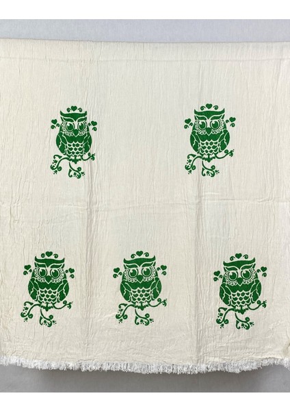Elde Tahta Baskı Yeşil Baykuş Desenli Müslin Peştemal Taş Baskılı Buldan Pamuklu Peştemali modelleri