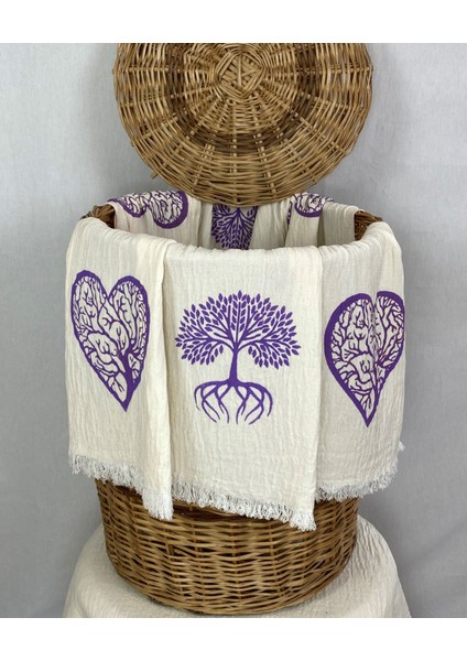 Elde Tahta Baskı Mor Hayat Ağacı Desenli Müslin Peştemal Taş Baskılı Buldan Pamuklu Peştemali fiyatları