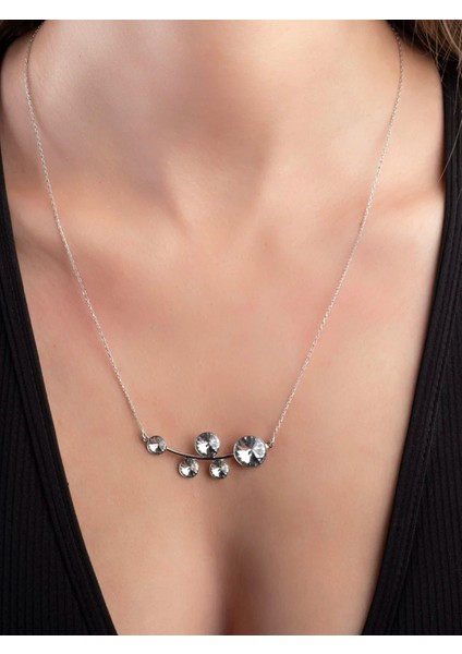 Swarovski Taşlı White Leaf Kolye