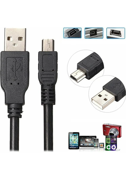 5 Pin Mini USB Kablo - Mp3 Kamera Harici Harddisk Navigasyon Ps3 Kol Şarj Kablosu - 50CM