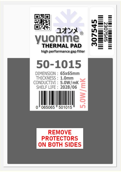 Termal Ped / Thermal Pad 1.0mm 5.0W/MK 65X65MM 50-1015