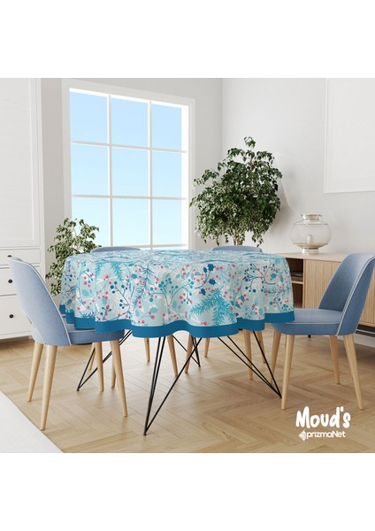 Kış Dalları Desenli Yuvarlak Süet Dertsiz Masa Örtüsü