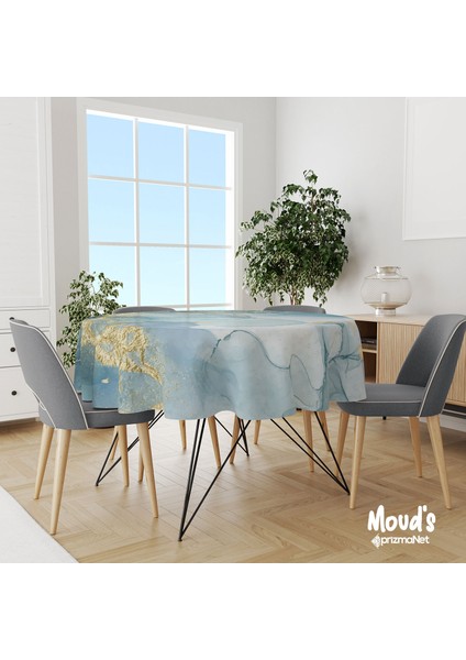 Altın Mermer Desenli Yuvarlak Süet Dertsiz Masa Örtüsü