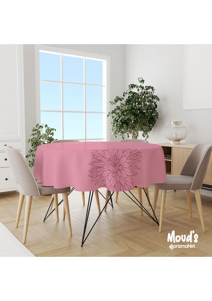 Pembe Pastel Çizgi Desenli Yuvarlak Süet Dertsiz Masa Örtüsü