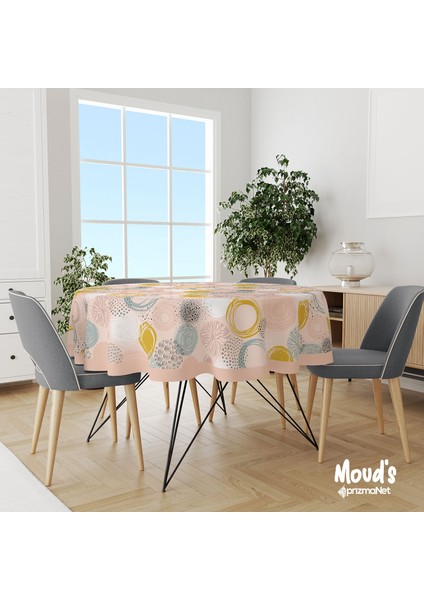 Xero Floral 2 Çiçek Desenli Yuvarlak Süet Dertsiz Masa Örtüsü