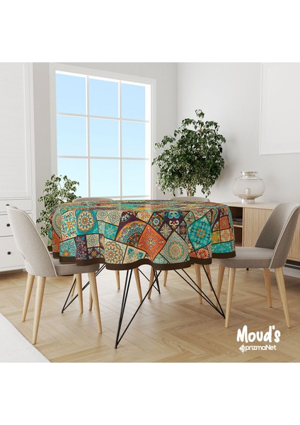 Osmanlı Desenli Yuvarlak Süet Dertsiz Masa Örtüsü