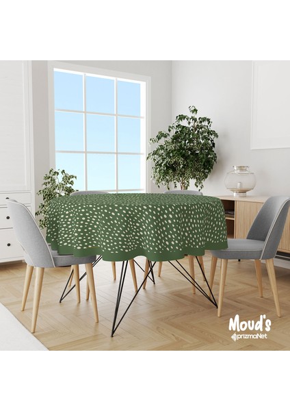 Yeşil Noktalar Desenli Yuvarlak Süet Dertsiz Masa Örtüsü