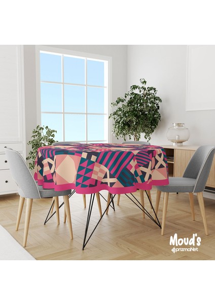 Geometrik 2 Desenli Yuvarlak Süet Dertsiz Masa Örtüsü