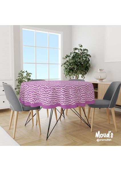 Purple Alley Desenli Yuvarlak Süet Dertsiz Masa Örtüsü